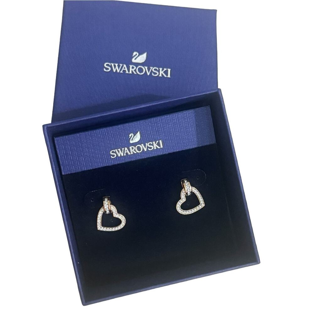 Swarovski Lovely stud earrings, Heart, White, Rose gold-tone plated